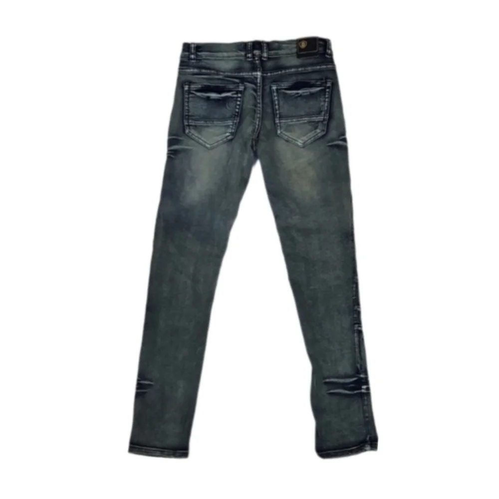 Demolition Distressed Denim Boys Blue Jeans, Skinny Leg, Size 14
